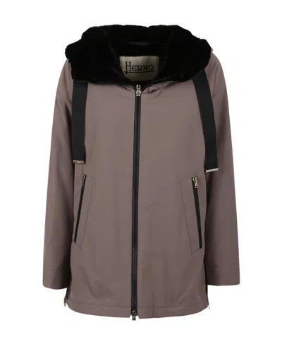 Herno Delon Zip-up Parka Coat In Brown