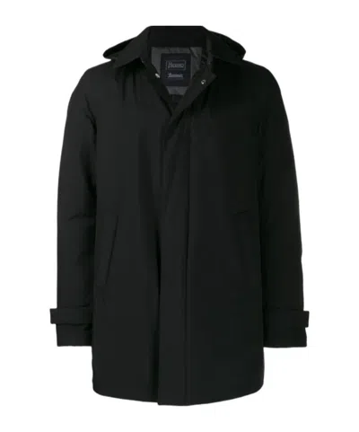 Herno Detachable Hood Overcoat In Black