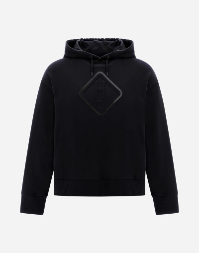 Herno Diagonal Cotton Fleece Sweatshirt In Black