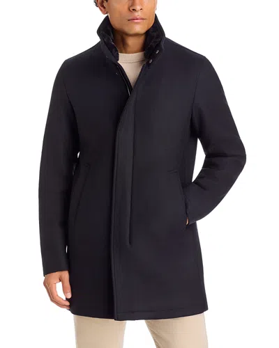 Herno Single-breasted Virgin Wool Coat With High Neck And Concealed Closure In Animal Print