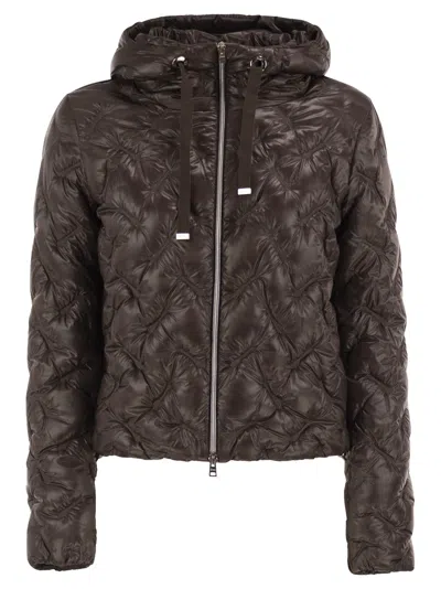 Herno Diamond-quilted Hooded Down Jacket In Brown