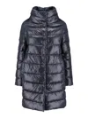 Herno Navy Long Puffer Jacket With High Collar In Gray