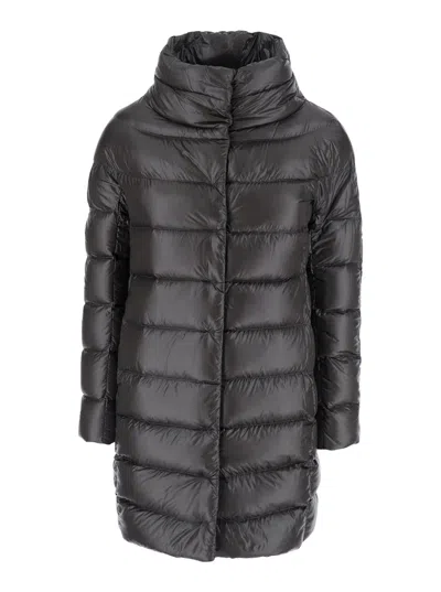 Herno Dora Quilted Down Jacket With High Collar And Back Logo Plaque In Black