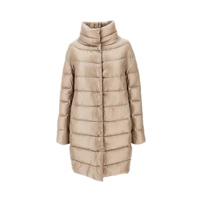 Herno 'dora' Ultralight Nylon Midi Down Jacket In Sand