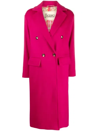 Herno Double-breast Virgin-wool Coat In Pink
