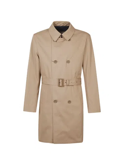 Herno Double-breasted Belted Coat In Neutral