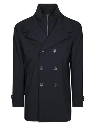 Herno Double-breasted Black Peacoat With High Collar