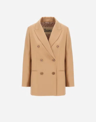 Herno Double-breasted Blazer In Fluid Wool In Neutral