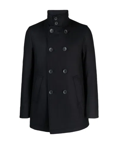 Herno Double-breasted Long Sleeved Coat In Black