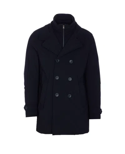 Herno Double Breasted Button Washington Peacoat In Blue