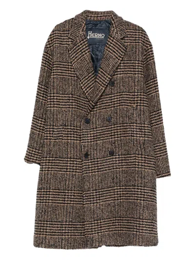 Herno Double-breasted Check Coat In Multi