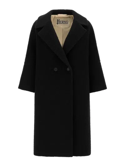 Herno Double-breasted Coat In Black