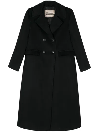 Herno Double-breasted Coat In Black