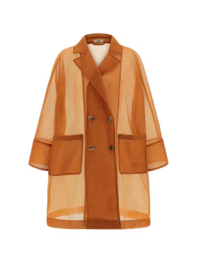Herno Sheer Trench Coat Double Breasted Design In Brown
