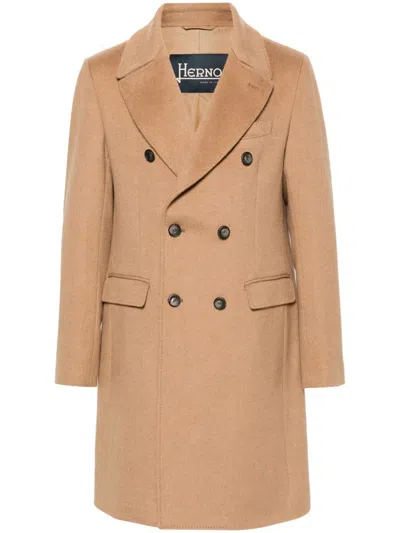 Herno Double-breasted Coat In Neutrals