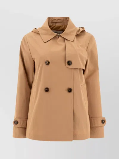 Herno Double-breasted Coats Hood Button Detailing In Brown