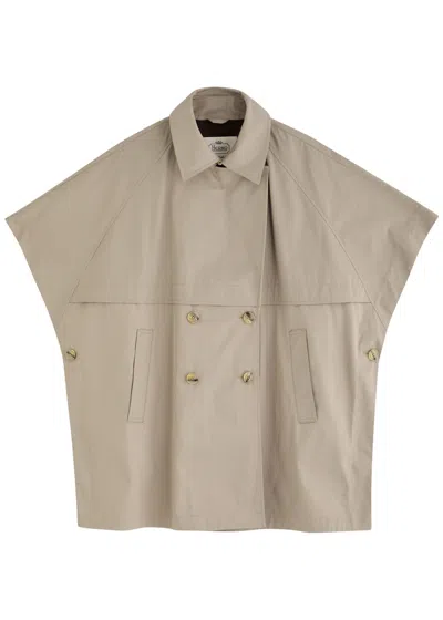 Herno Double-breasted Cotton Trench Cape In Taupe