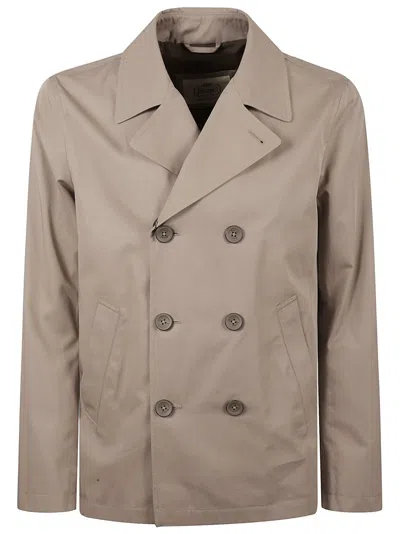 Herno Double-breasted Dove Grey Coat In Brown