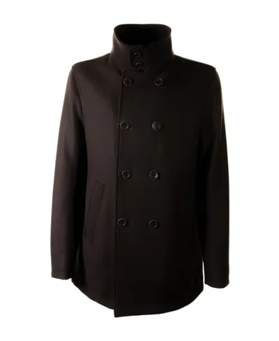 Herno Double-breasted High Neck Jacket In Black