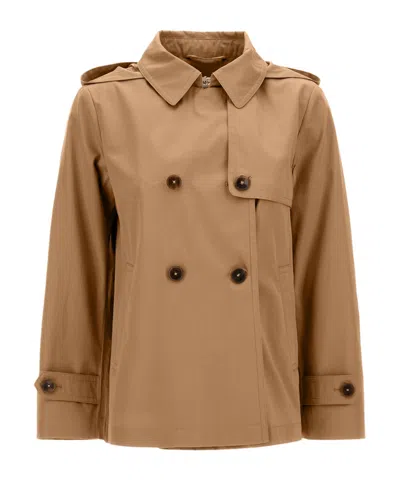 Herno Double Breasted Hooded Jacket In Brown