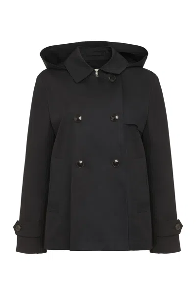 Herno Double Breasted Hooded Jacket In Black