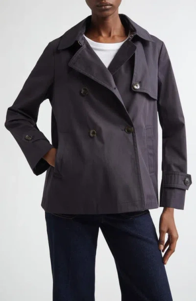 Herno Double Breasted Hooded Short Trench Coat In Purple