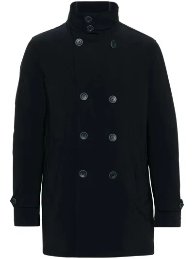 Herno Blue 'peacot' Double-breasted Coat In Black