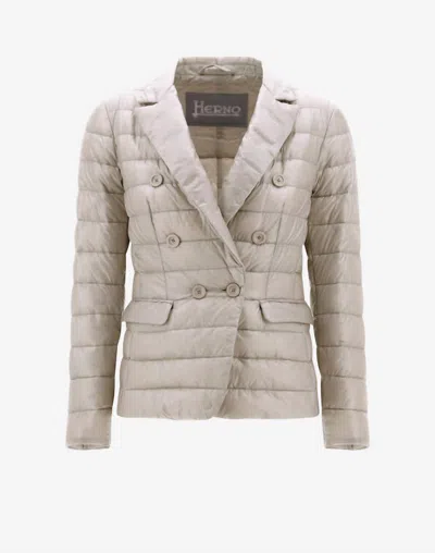 Pre-owned Herno Double-breasted Nylon Ultralight Blazer For Women In Chantilly