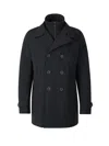Herno Double-breasted Black Peacoat With High Collar In Blue