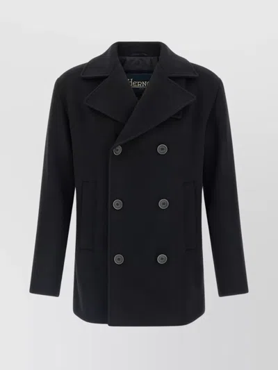 HERNO DOUBLE-BREASTED WOOL COAT SIDE POCKETS