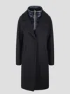 Herno Black Padded Single-breasted Coat In Mixed Of Tech Materials Woman In Blue