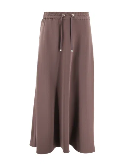 Herno Double-layered Skirt In Opaque Satin In Brown