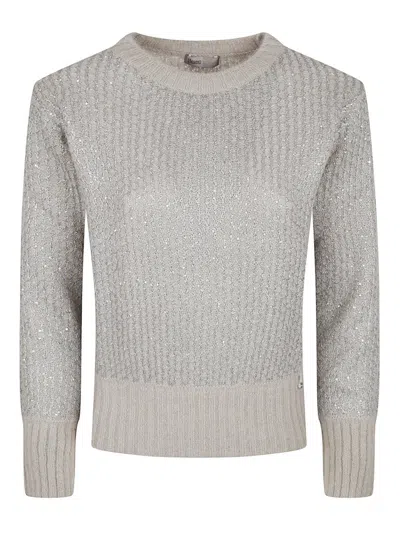 Herno Double Sequin Effect Knitwear Sweater In White