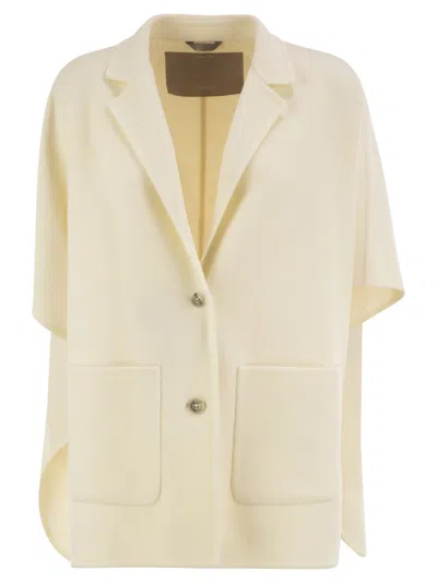 Herno Double Wool Cape With Lapel Collar In White