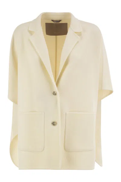 Herno Double Wool Cape With Lapel Collar In Yellow