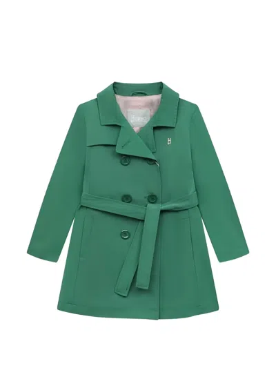 Herno Kids' Double-breasted Belted Coat In Green
