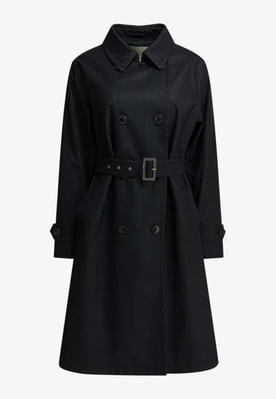 Herno Double-breasted Belted Trench Coat In Blue