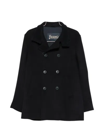 Herno Double-breasted Coat In Black