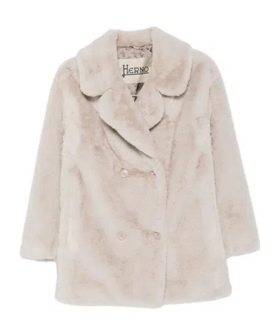 Herno Double-breasted Coat With Straight Hem In Beige