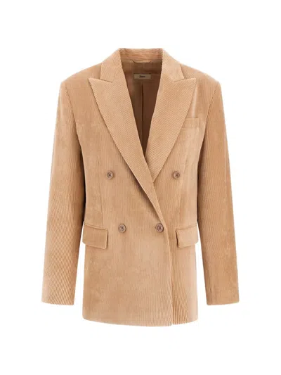 Herno Double-breasted Corduroy Blazer In Brown