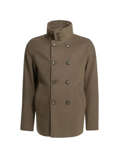 Herno Double-breasted High-neck Coat In Brown