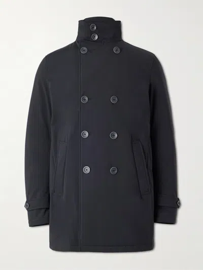 Herno Double-breasted Peacoat With Raised Collar In Blue
