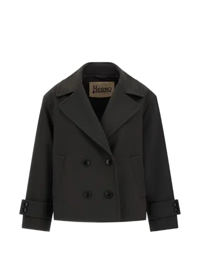 Herno Double-breasted Peacoat In Grey