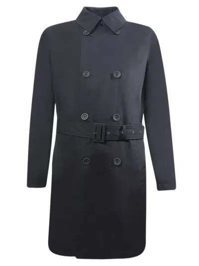 Herno Double-breasted Trench Coat With Structured Collar And Waist Belt In Blue