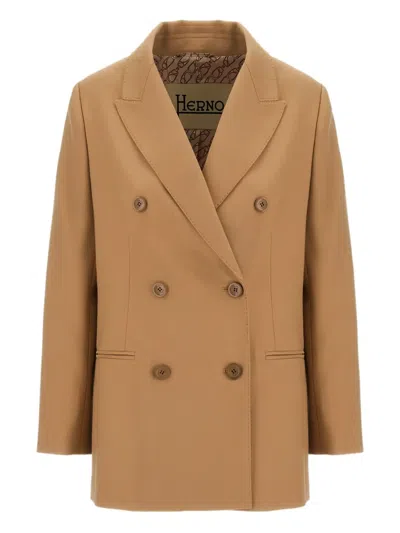 Herno Double-breasted Wool Blazer In Neutral