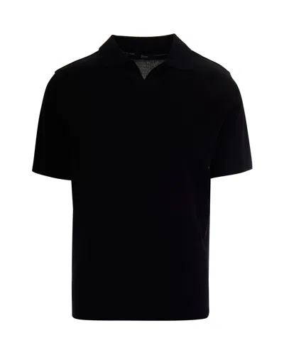 Herno Double-layered Piquet Polo With Ribbed Accents In Black