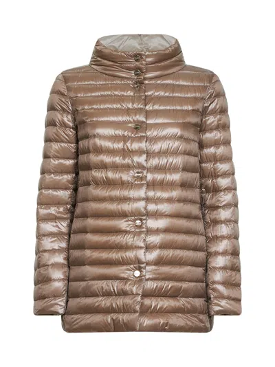Herno Dove Grey And Chantilly Ultralight Nylon Reversible A-shape Down Jacket In Brown