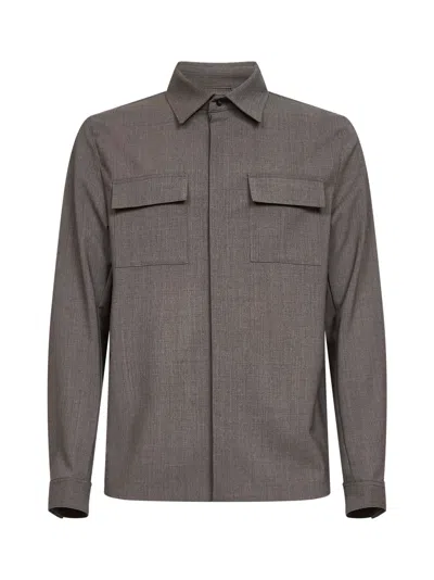 Herno Dove Grey Bi-stretch Wool Canvas Shirt In Gray