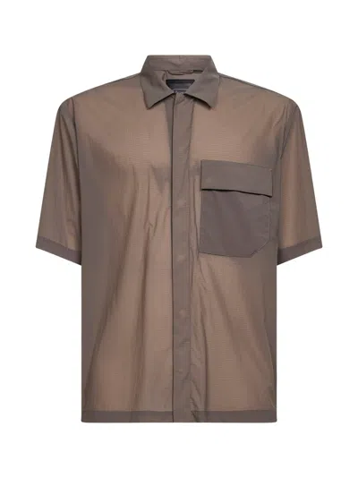 Herno Dove Grey Stretch Ripstop Short-sleeved Shirt In Brown