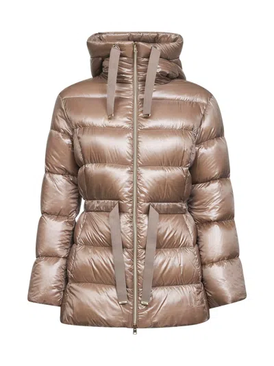 Herno Women Dove Grey Ultralight Nylon Hooded Down Jacket In Brown